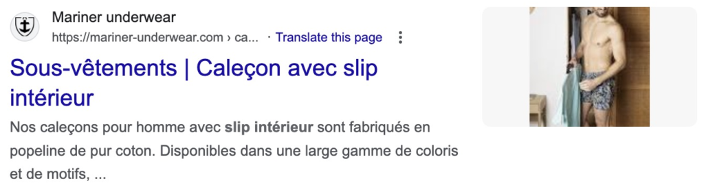First Google result for "caleçon slip intérieur": Mariner underwear, "Sous-vêtements | Caleçon avec slip intérieur"