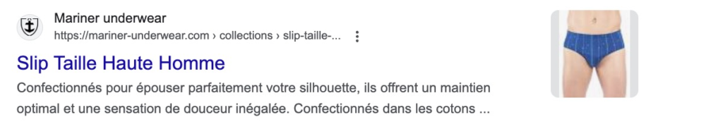 First Google result for "slip taille haute homme": Mariner underwear, "Slip Taille Haute Homme"