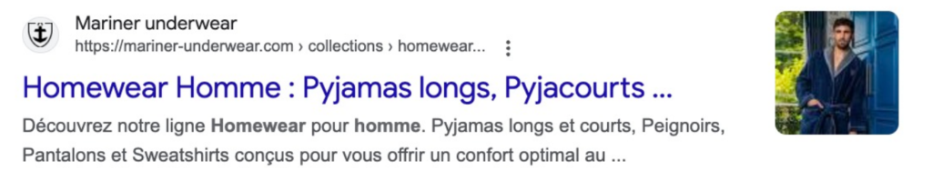 First result: Mariner underwear, mariner-underwear.com, "Homewear Homme: Pyjamas longs, Pyjacourts"