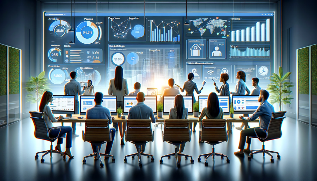 Le guide absolu pour maîtriser le marketing digital 11 les avantages de l'analyse du trafic des sites web dans le marketing digital, montrant une équipe analysant des données de trafic web sur des écrans d'ordinateur, mettant en évidence l'utilisation d'outils comme Google Analytics et HubSpot.