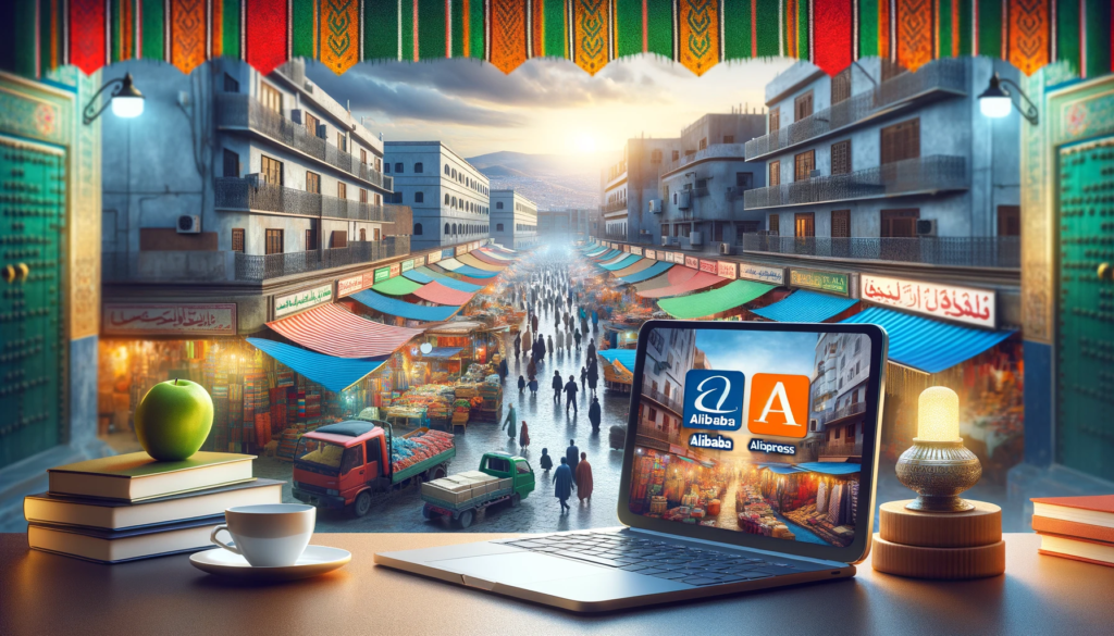 Dropshipping Maroc en 2025 / 2026 : Guide Complet pour Réussir dans le Commerce en Ligne 4 les principaux fournisseurs pour le dropshipping Maroc, tels qu'Alibaba et AliExpress, avec un marché marocain en arrière-plan.