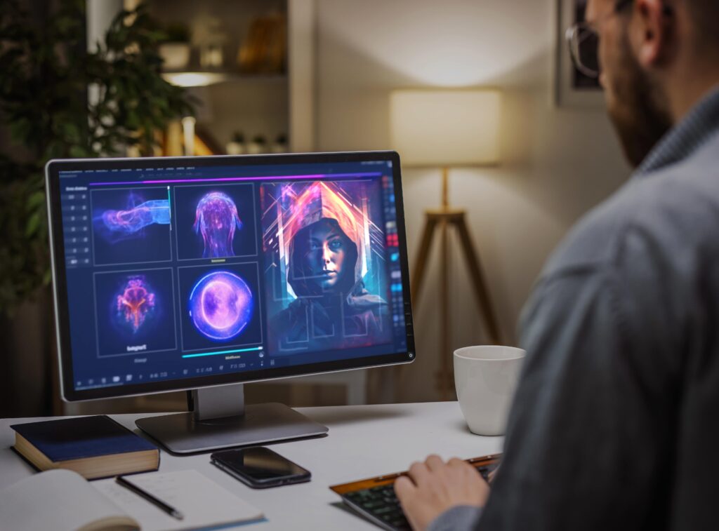Motion Design : Devenir Motion Designer, Métier, Formation et Opportunités 2 Personne travaillant sur un projet de motion design, concentrée devant un écran d'ordinateur affichant des animations en cours de création